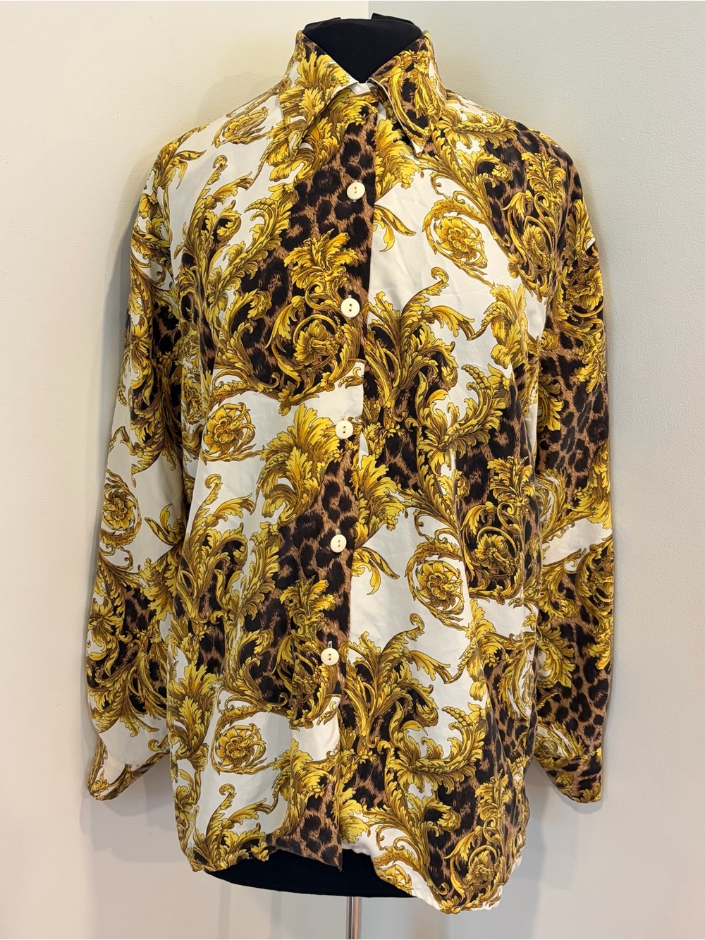 Vintage 80s Atelier Chemise Silk Blouse Euro 2 Medium Baroque Print
